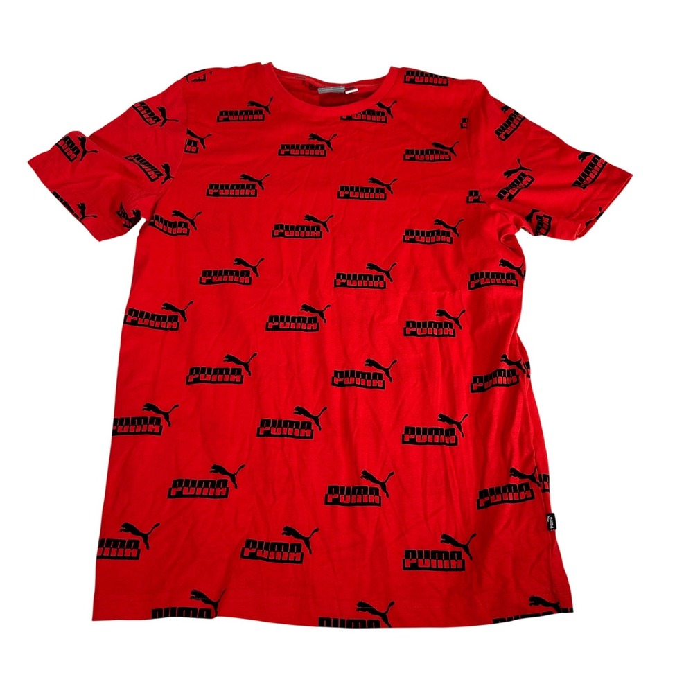 Puma Boys Kids Medium M Red All Over Logo Print Graphic T-Shirt 585789-11